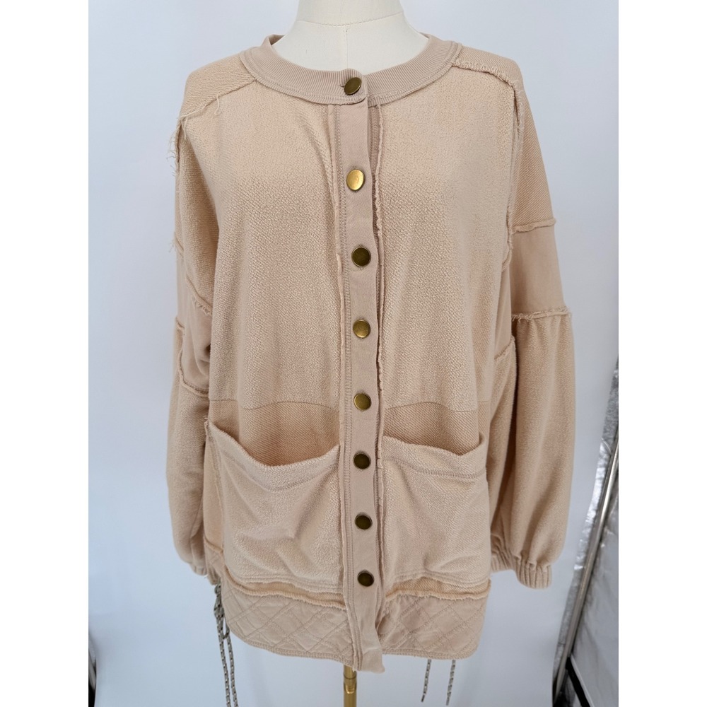 Pilcro Beige Textured Button Front Cardigan Sweatshirt jacket